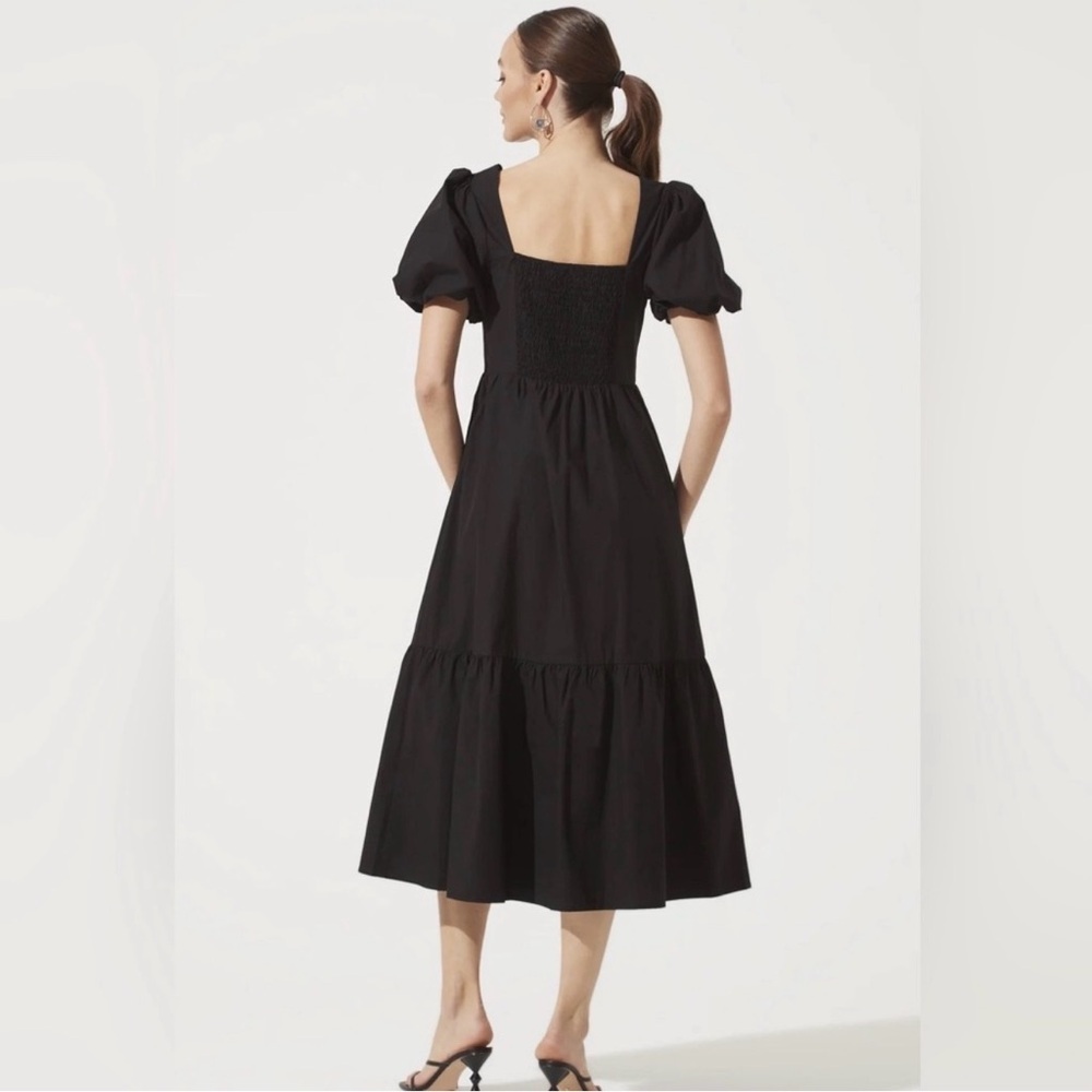 ASTR the label Square neck poplin tiered puff sleeve midi dress black XL - Picture 3 of 8